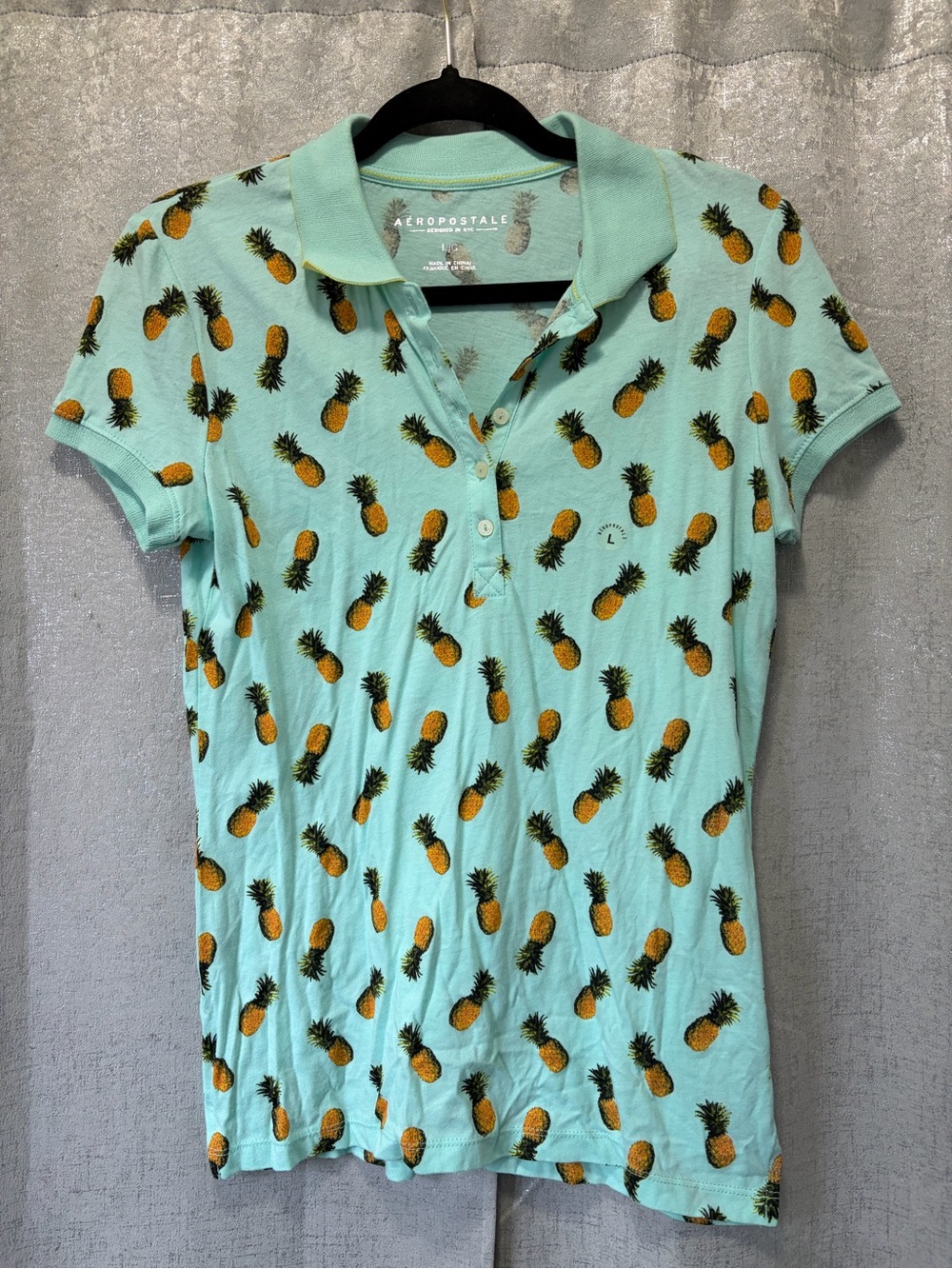 Aeropostale Mint Green Pineapple Polo Shirt
